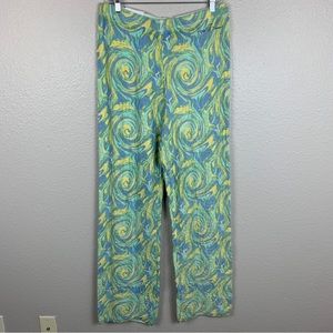 NWT House of Sunny Cypress Pants Size 10 Blue Green Yellow Swirl